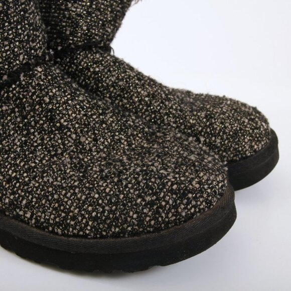 UGG Mini Bailey Button Fancy Tweed Boots in Black Women Size 8 - Picture 14 of 15